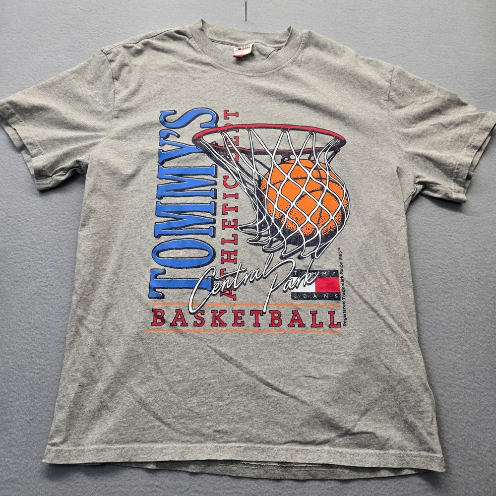 Tommy Jeans Mens Gray Central Park Basketball Graphic T-Shirt Size Large L‎ VTG - Picture 2 of 9